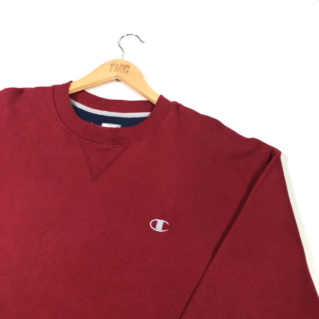 Champion Embroidered Essential Logo Sweatshirt - Red - XL - TMC Vintage