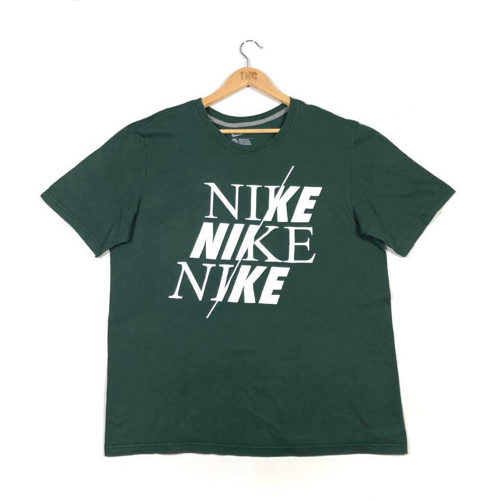 Nike Graphic Spell Out T-Shirt - Green - XL - TMC Vintage