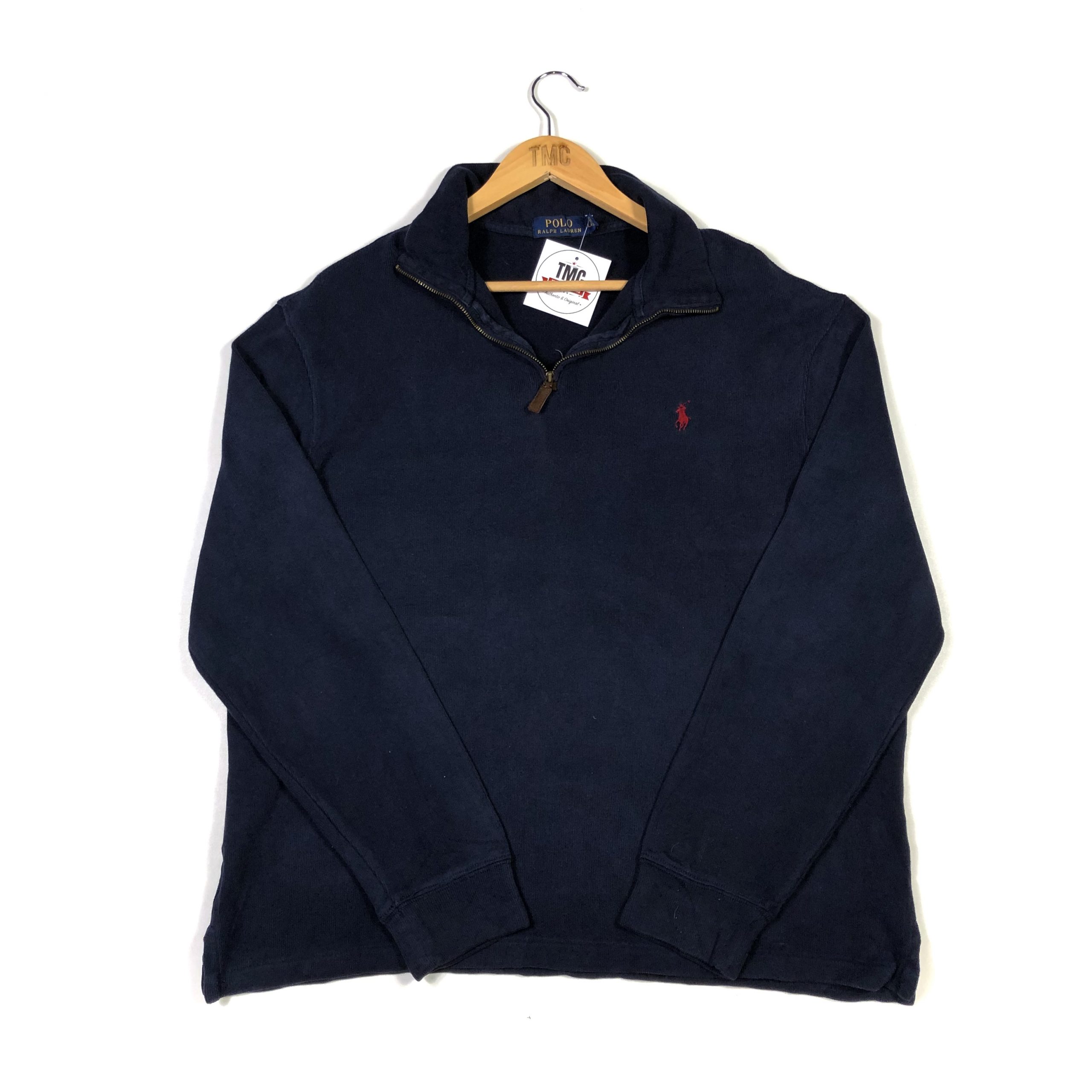 Polo Ralph Lauren Quarter-Zip Sweater - Navy - L - TMC Vintage