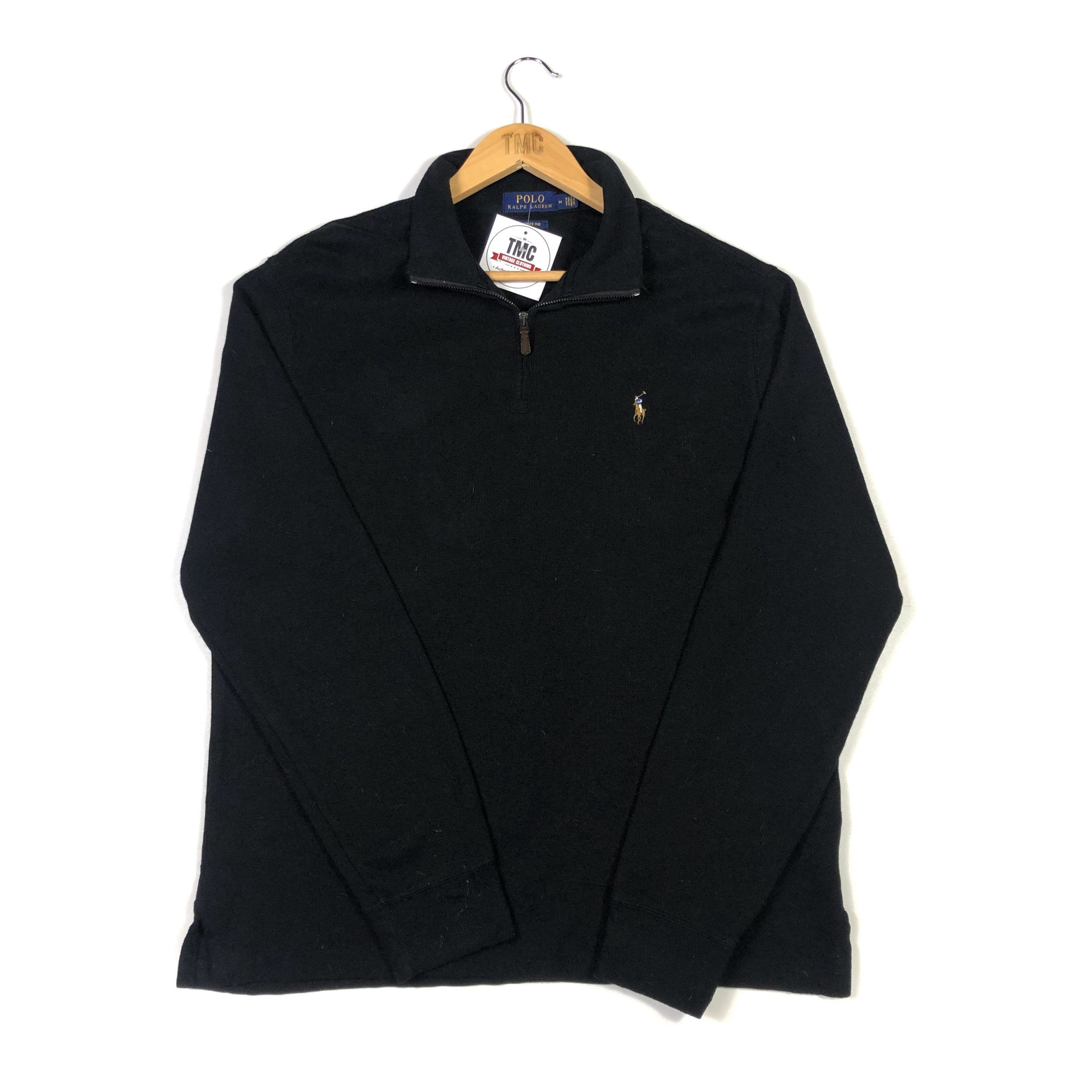 Polo Ralph Lauren Quarter-Zip Sweater - Black - M - TMC Vintage