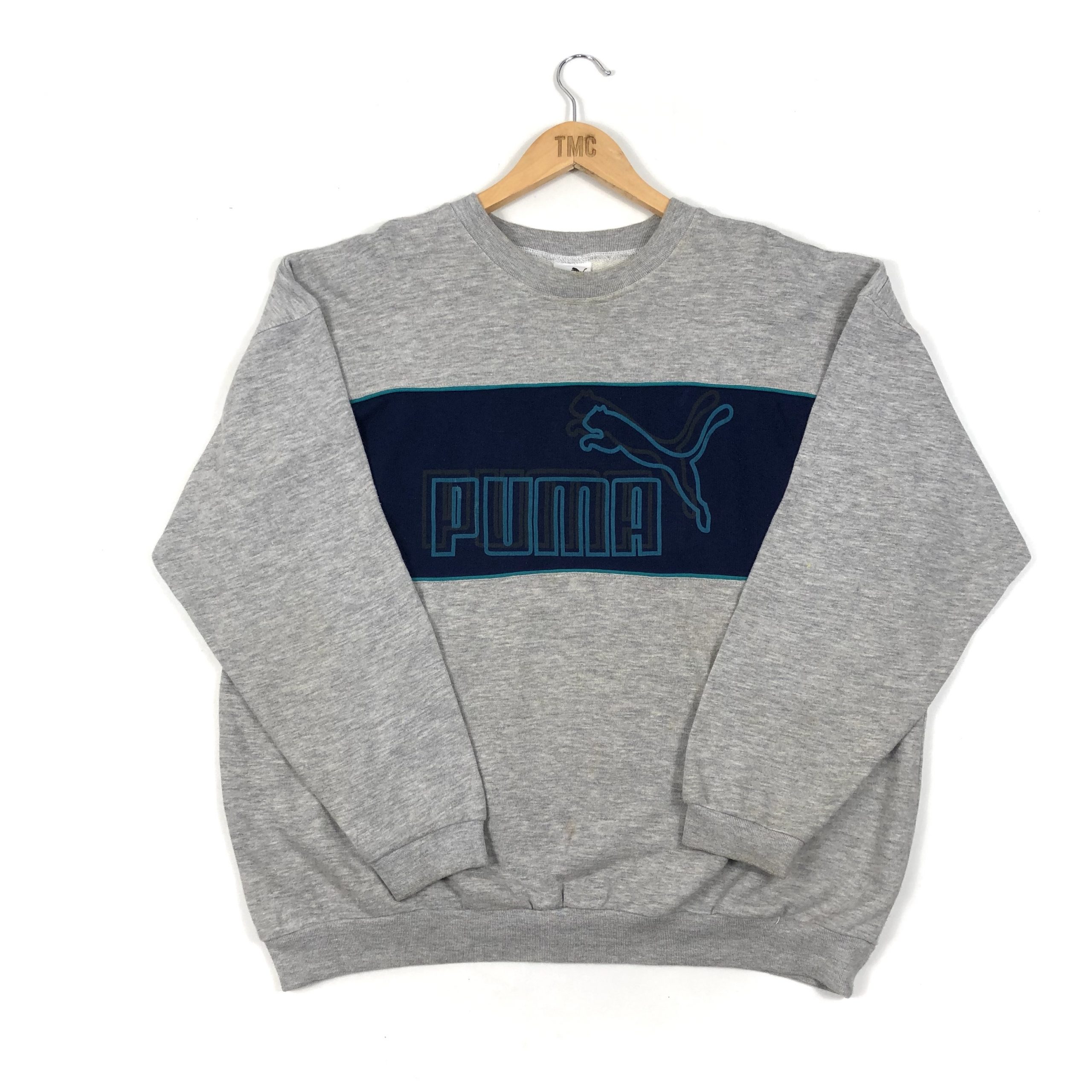 Puma Spell Out Logo Sweatshirt - Grey - XL - TMC Vintage - Vintage Clothing