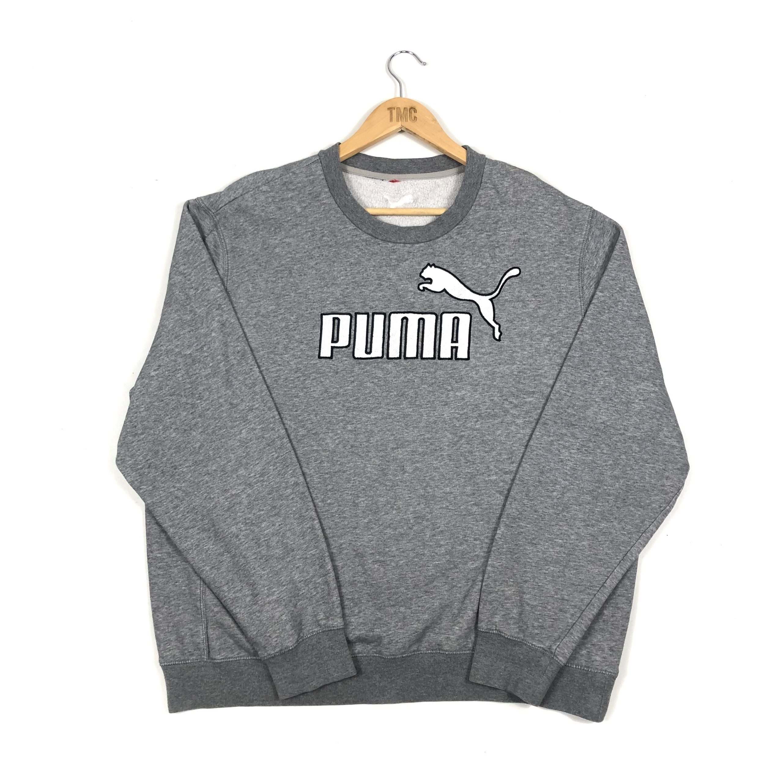Puma Embroidered Spell Out Sweatshirt - Grey -XL - TMC Vintage ...