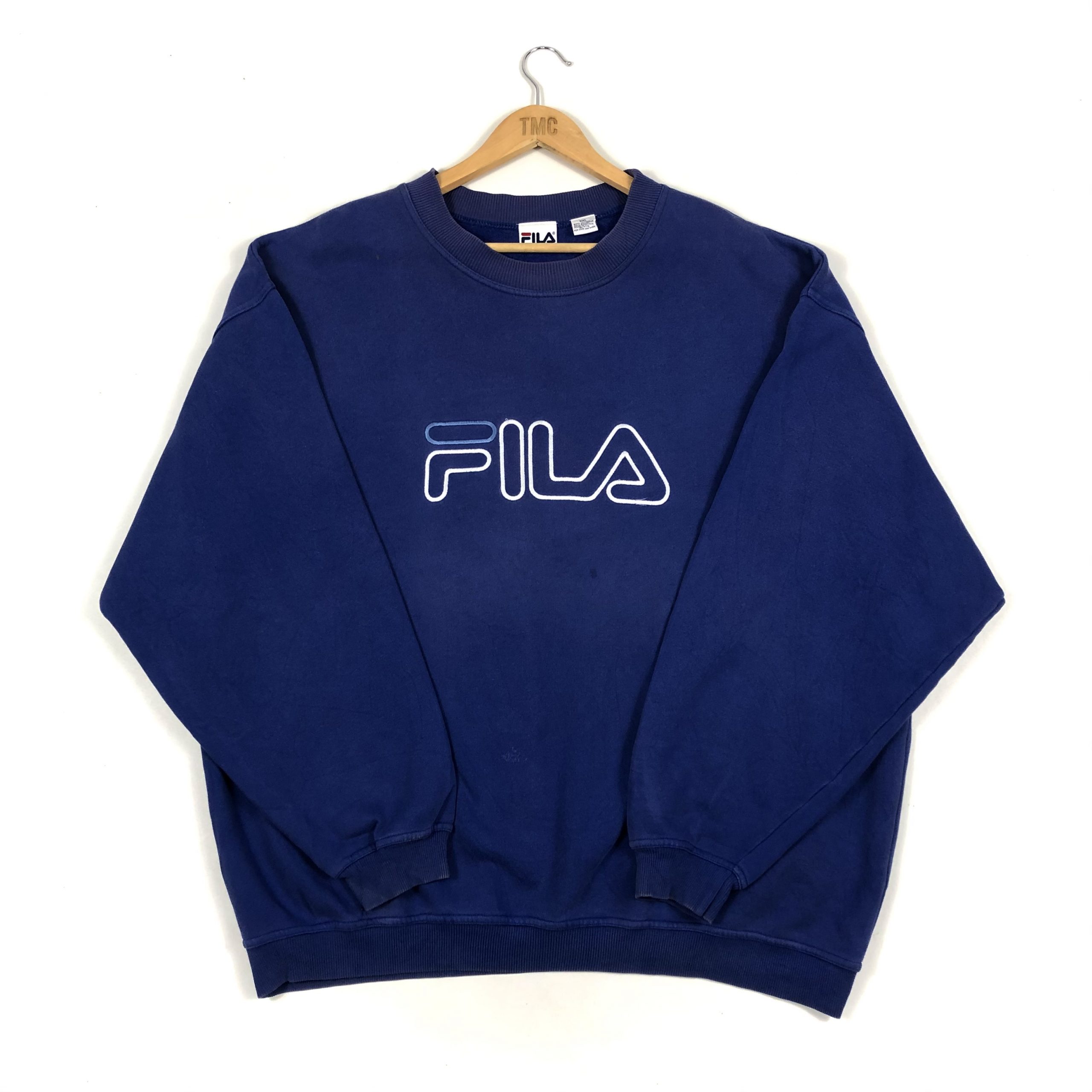 Fila Embroidered Spell Out Sweatshirt - Blue - XXL - TMC Vintage ...