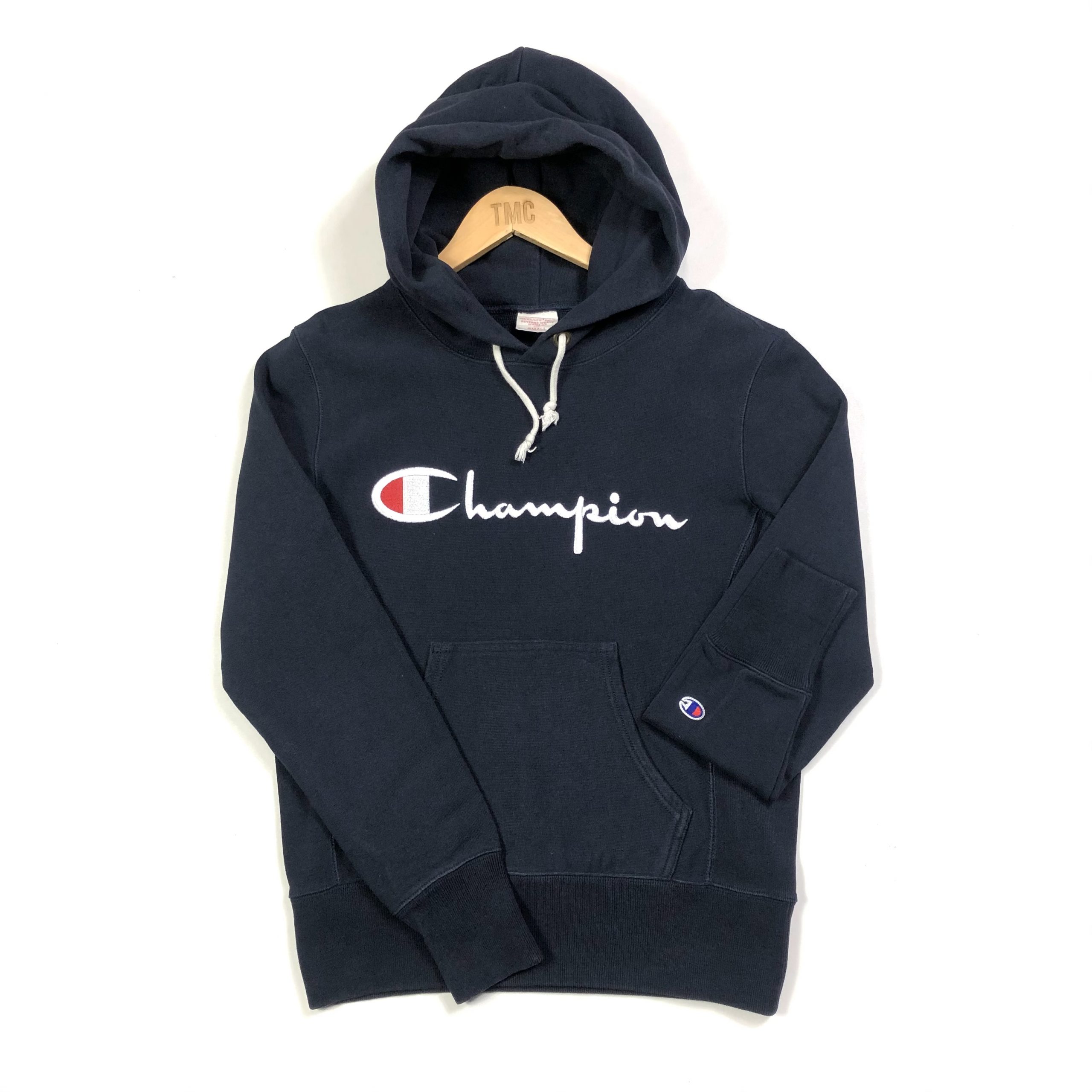 Champion Reverse Weave Spell Out Hoodie - Navy - XS - TMC Vintage ...