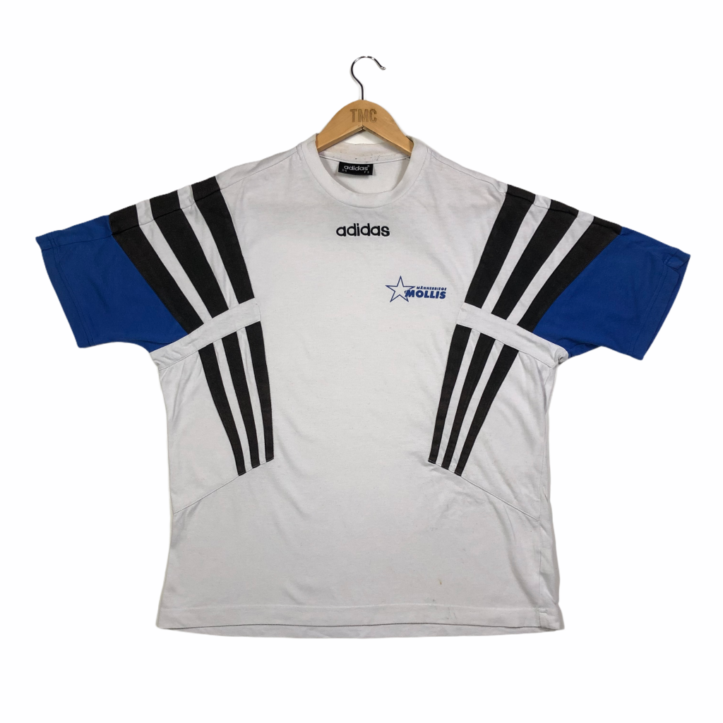 Adidas Centre Logo 3-Stripes T-Shirt - White - M - TMC Vintage