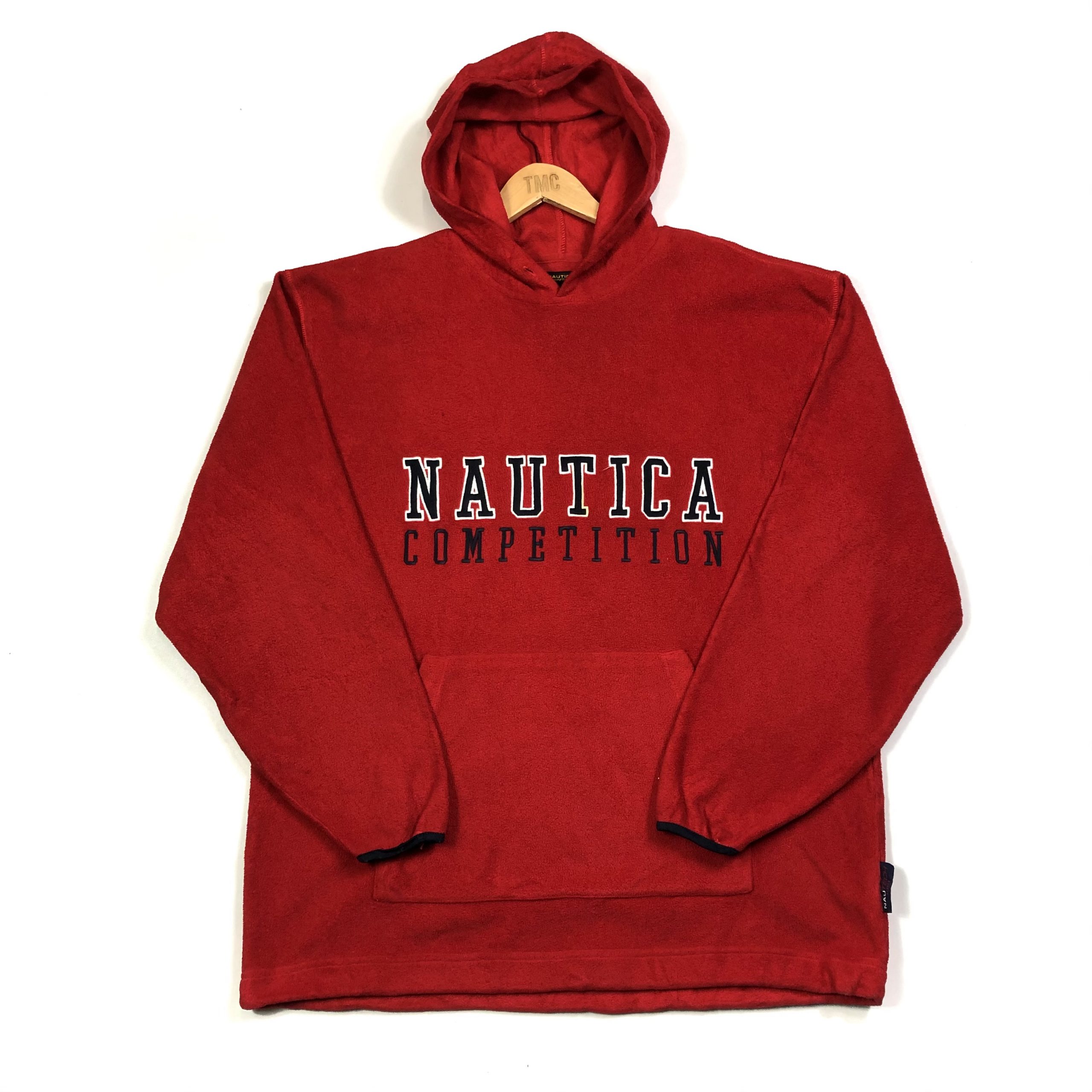 Nautica Spell Out Fleece Hoodie - Red - XL - TMC Vintage - Vintage Clothing