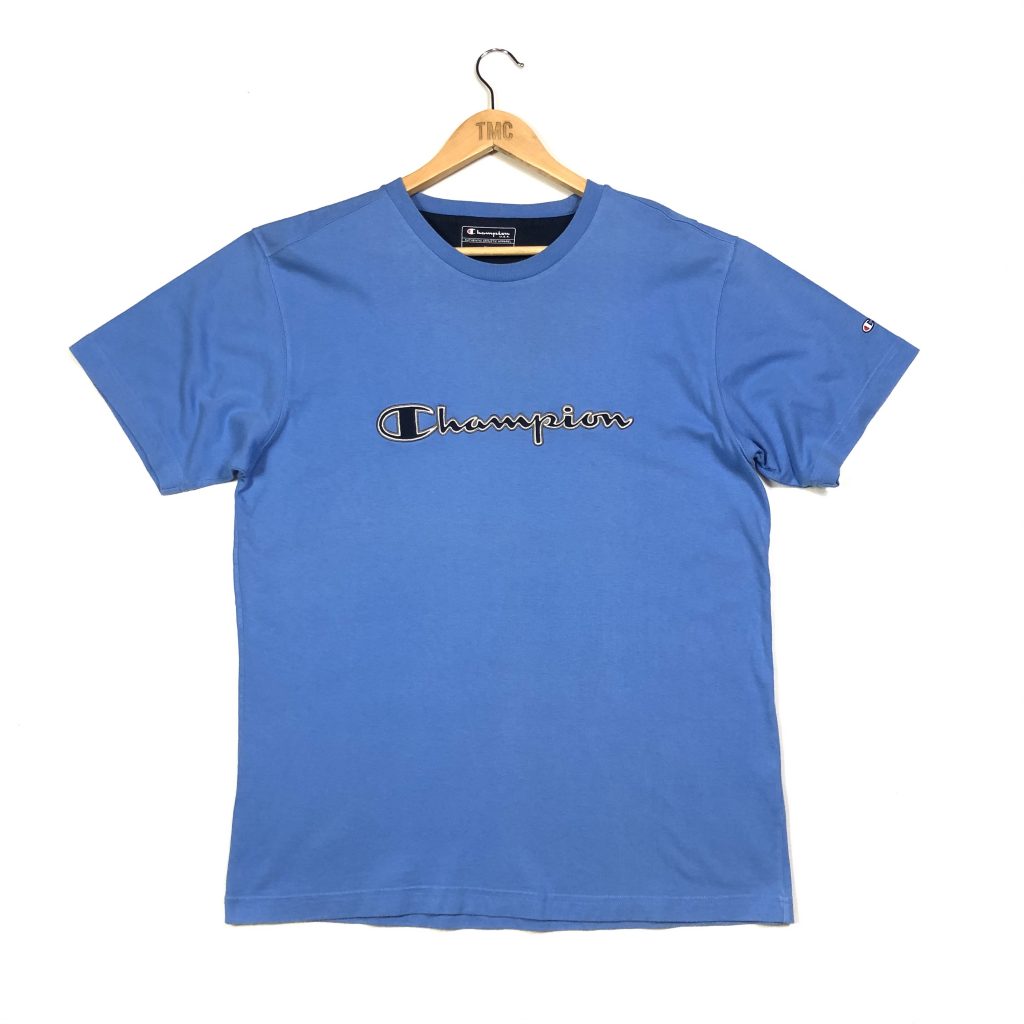 vintage_champion_embroidered_spell_out_blue_t_shirt
