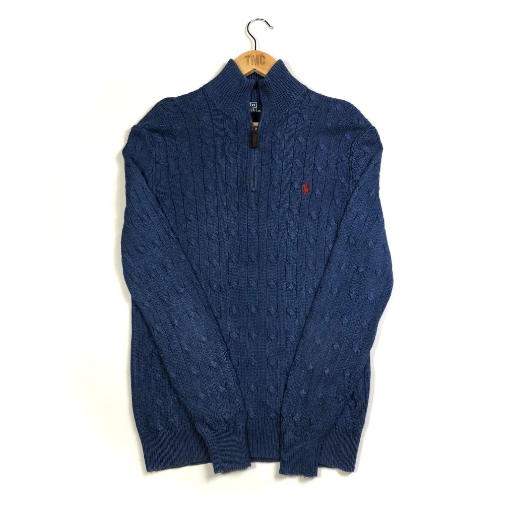 Ralph Lauren QuarterZip Knit Jumper Blue S TMC Vintage Vintage Clothing Ralph Lauren QuarterZip Knit Jumper Blue S TMC Vintage Vintage Clothing