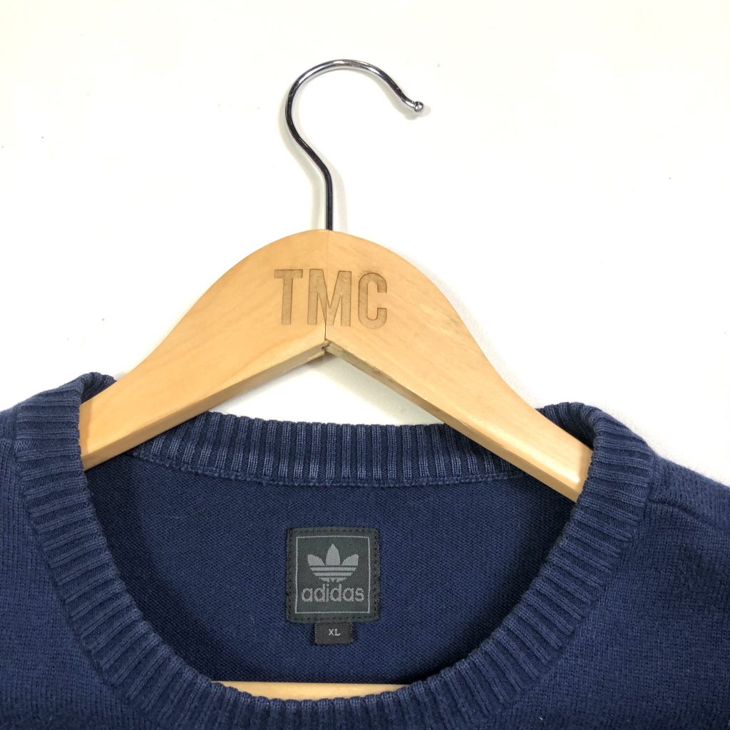 vintage adidas originals block colour blue knit jumper