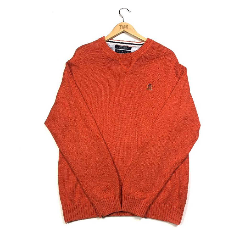 vintage tommy hilfiger orange crest logo knit jumper
