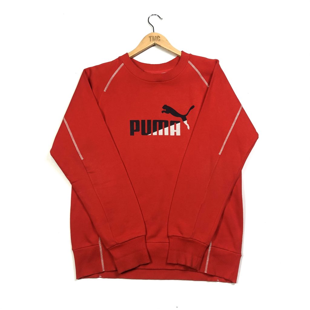 Puma Spell Out Sweatshirt - Red - L - TMC Vintage Clothing