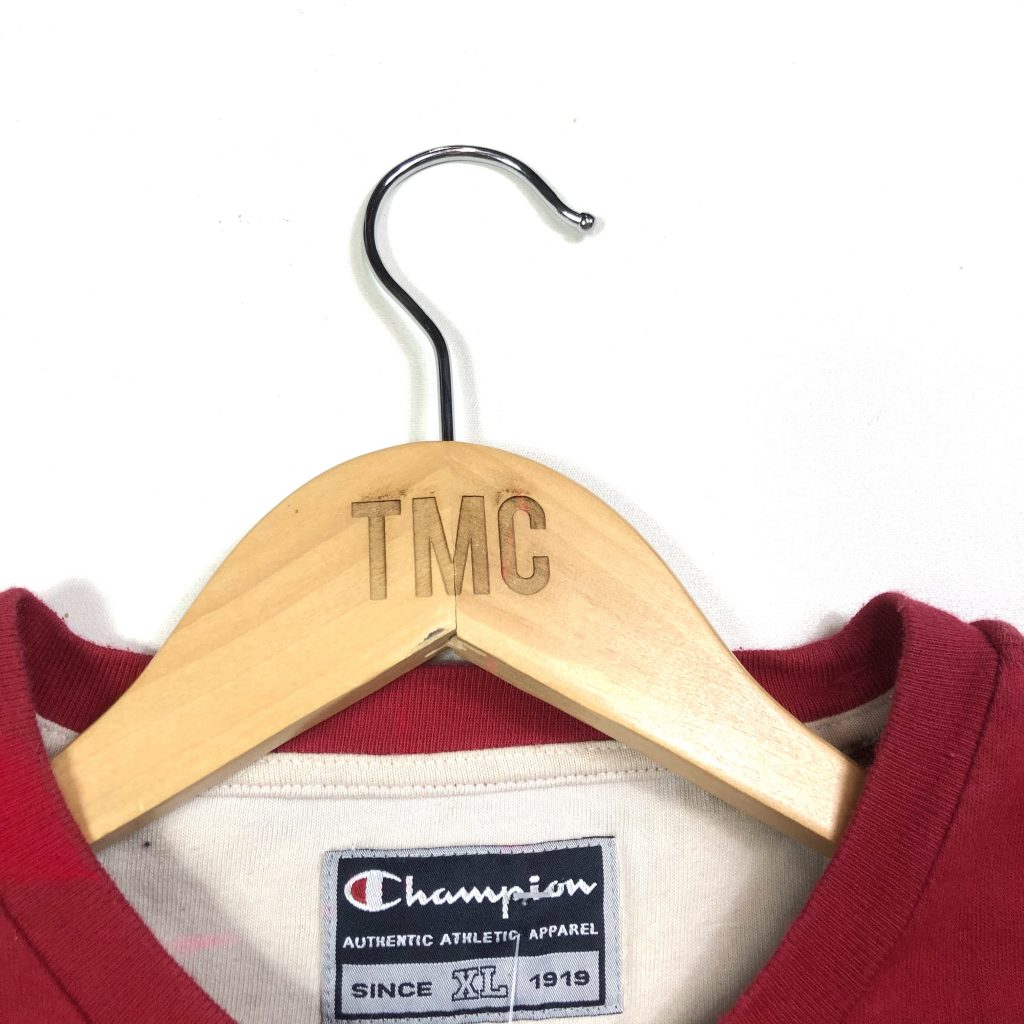 vintage champion spell out script logo red t-shirt