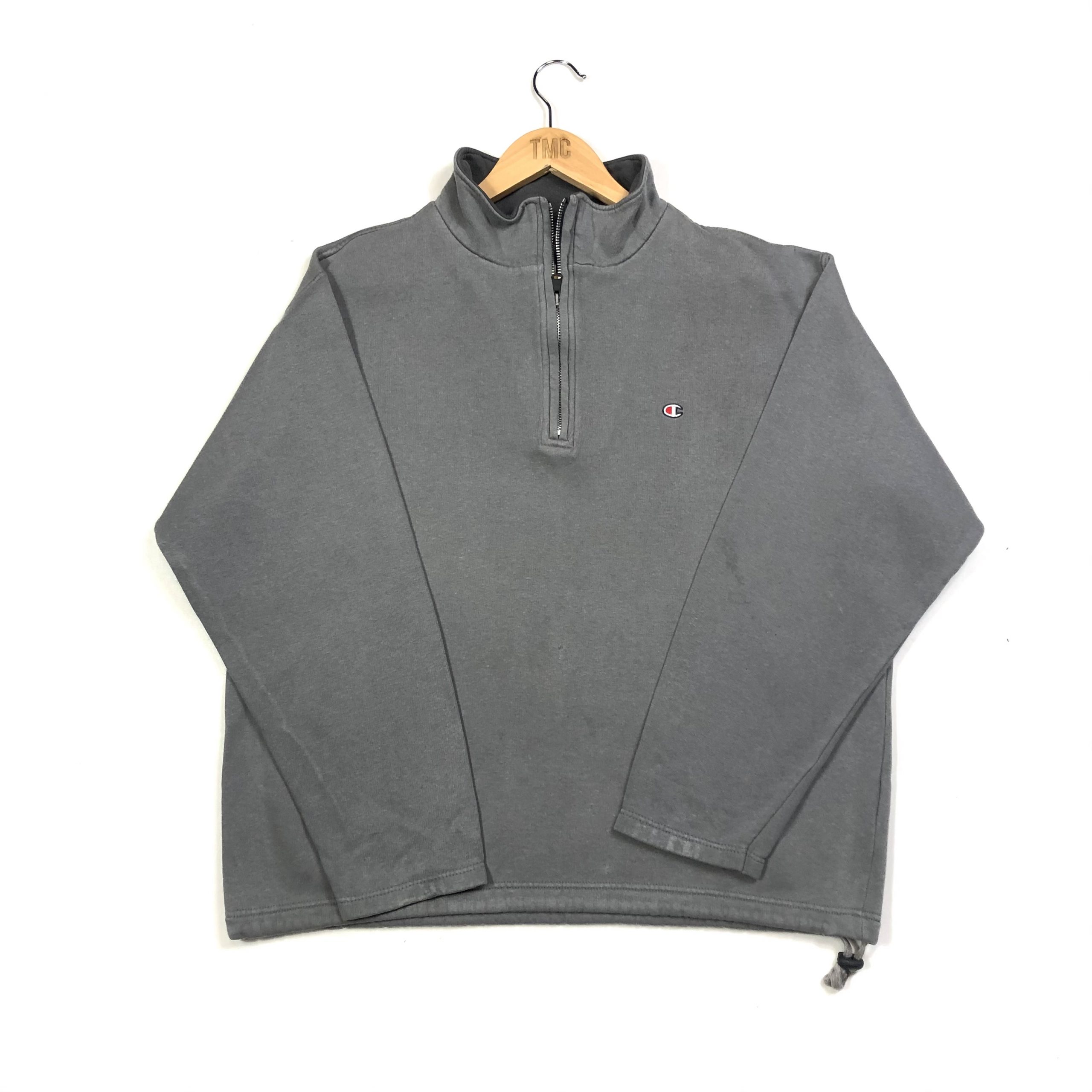 Champion Quarter-Zip Sweatshirt - Grey - XL - TMC Vintage Clothing