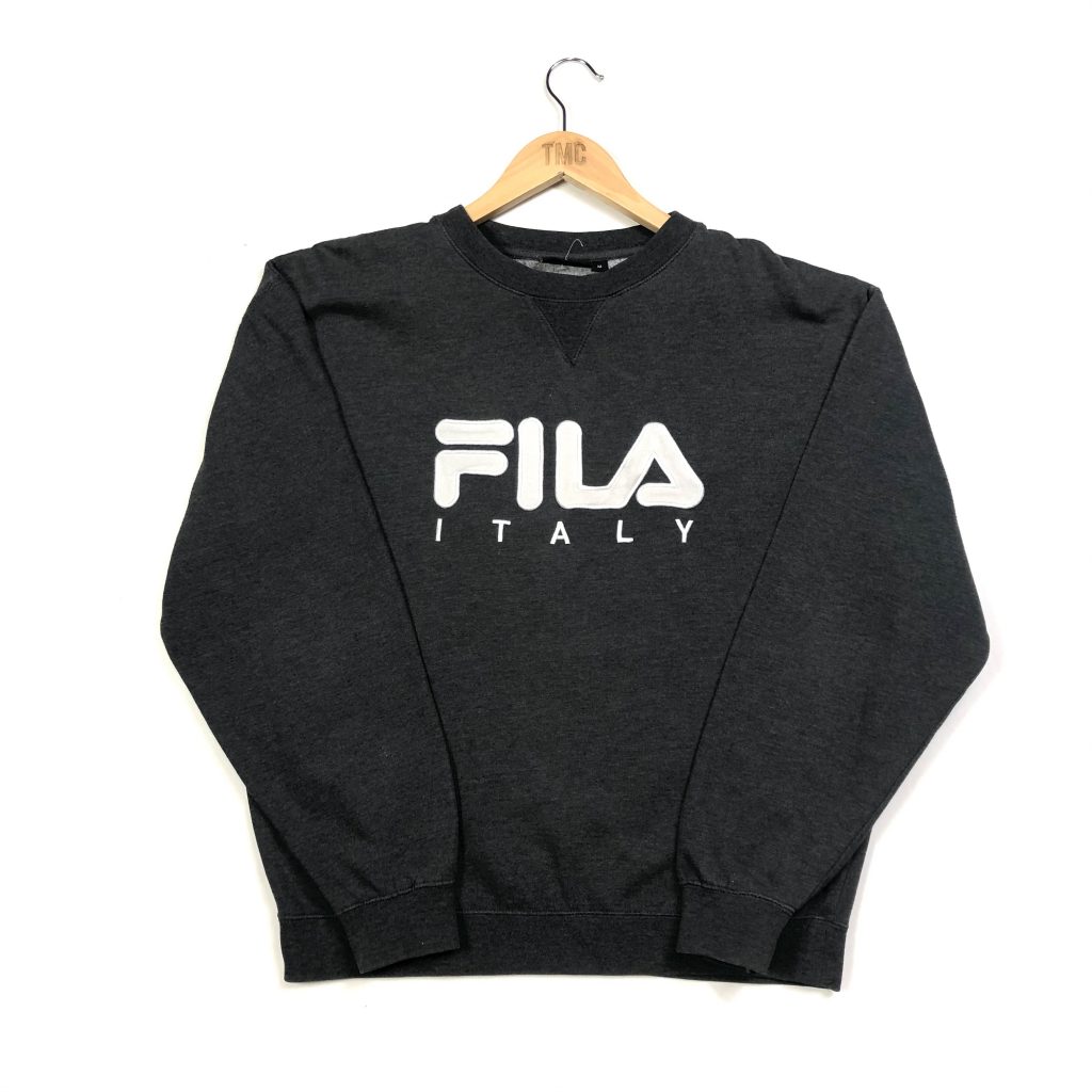 vintage fila italy embroidered spell out grey sweatshirt