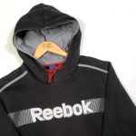 vintage cothing reebok embroidered spell out logo black hoodie