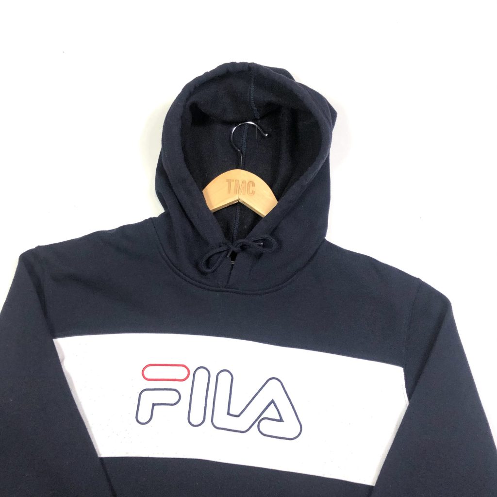 vintage clothing fila embroidered logo navy hoodie