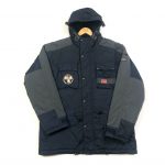 vintage napapijri hooded waterproof navy jacket with logo back