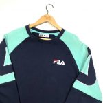 vintage fila embroidered logo sleeves navy sweatshirt