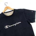 vintage champion embroidered spell out navy t-shirt