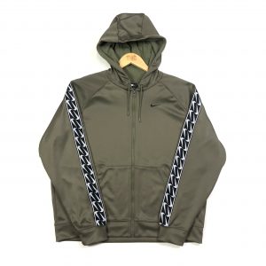 vintage nike khaki tape repeat logo sleeves zip up hoodie