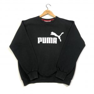vintage puma embroidered spell out logo black sweatshirt