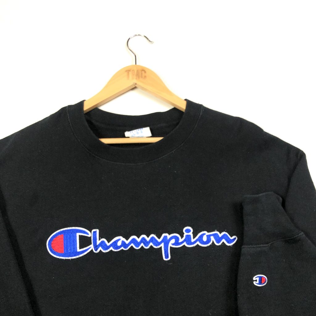 vintage champion embroidered logo black sweatshirt