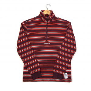 vintage burgundy adidas striped centre trefoil logo quarter zip sweatshirt