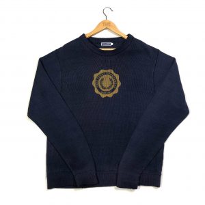 vintage clothing fred perry printed logo navy knit jumper