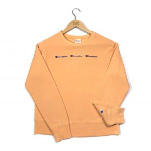 vintage clothing champion embroidered repeat logo peach sweatshirt
