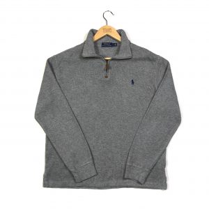 vintage clothing ralph lauren grey quarter-zip sweatshirt with embroidered pony logo