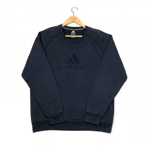 vintage clothing adidas embroidered spell out logo navy sweatshirt