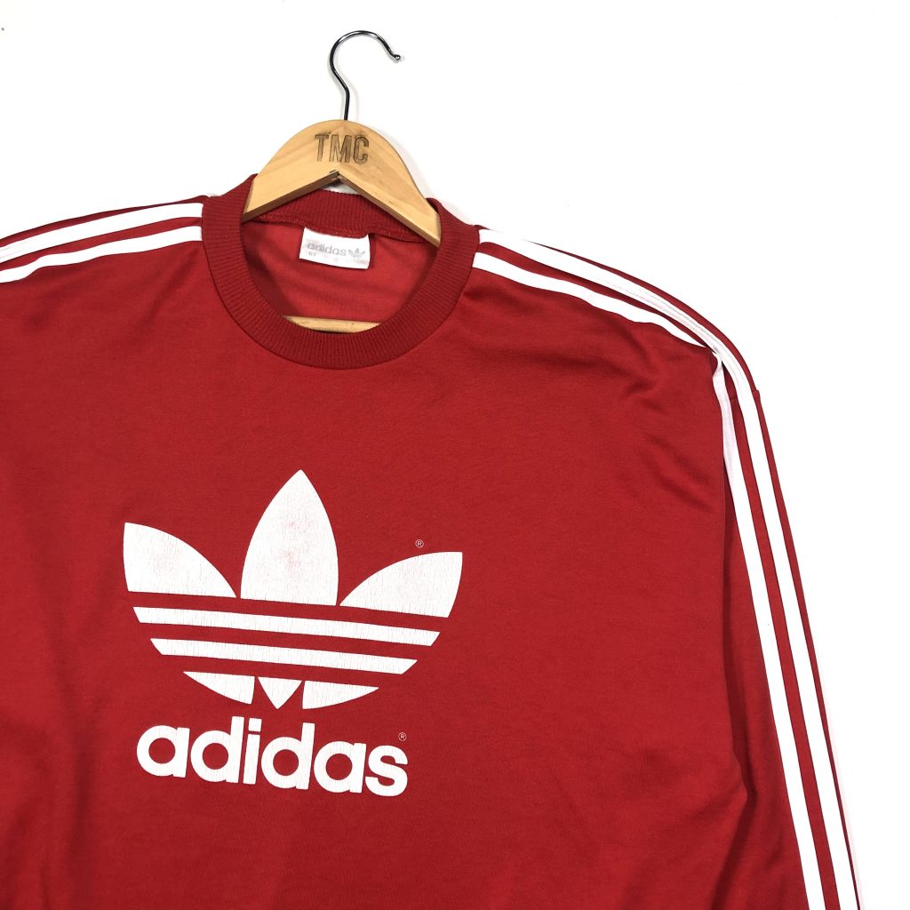 vintage clothing adidas originals german football sweatshirt in red with printed trefoil logo