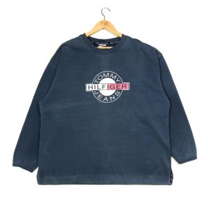 vintage clothing tommy hilfiger printed spell out navy sweatshirt