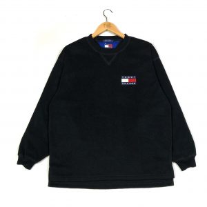 vintage clothing tommy hilfiger black fleece sweatshirt with embroidered logo