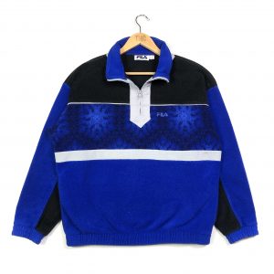 vintage clothing fila blue snowflake pattern quarter-zip fleece