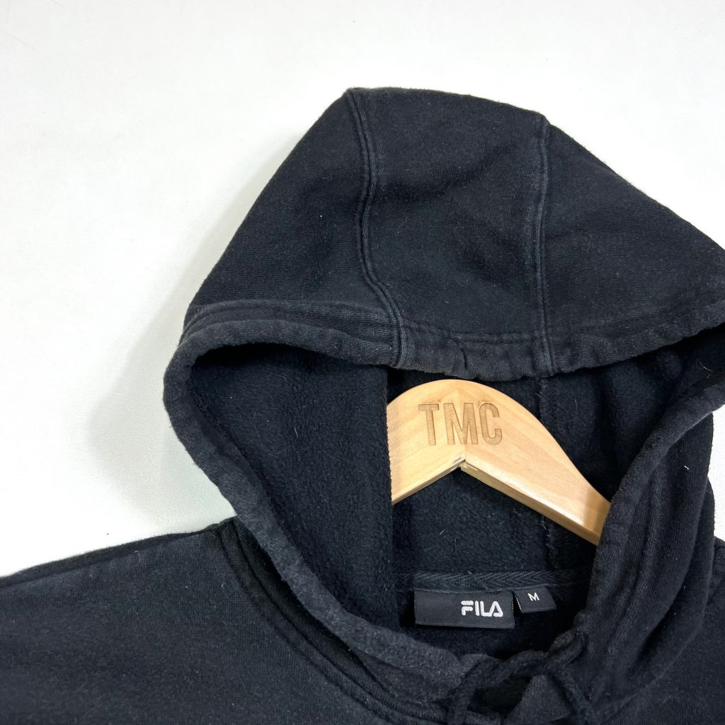 vintage clothing fila black embroidered spell out logo hoodie