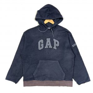 vintage gap navy fleece hoodie with spell out logo