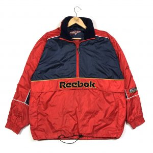 vintage clothing reebok embroidered logo red pull over quarter-zip windbreaker