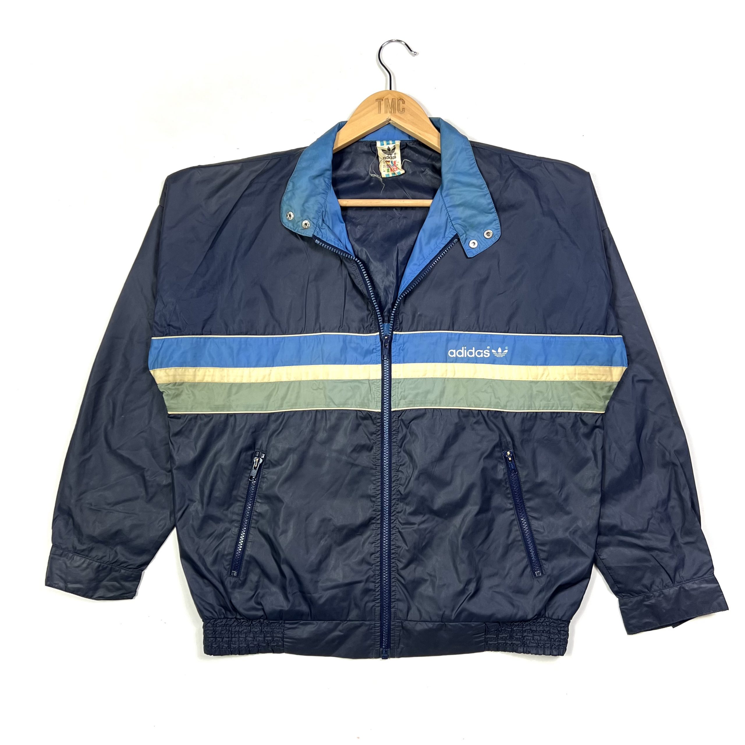 80's Adidas Windbreaker Jacket - Navy - M - TMC Vintage Clothing