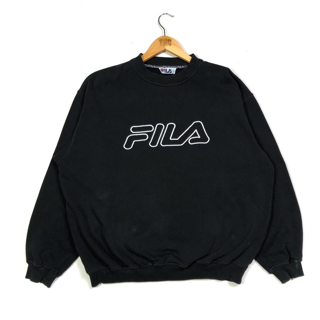 vintage clothing fila black sweatshirt with white embroidered logo