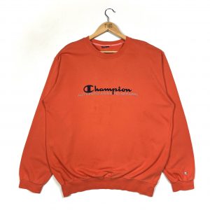 vintage clothing champion spell out script logo orange sweatshirt