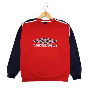 vintage umbro red sweatshirt with embroidered spell out logo