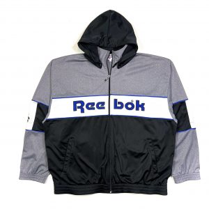 Reebok vintage grey black embroidered zip up hooded track jacket