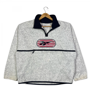 vintage reebok grey embroidered centre logo quarter-zip fleece