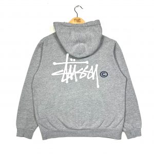 vintage clothing grey stussy printed back logo hoodie