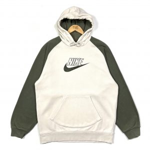 vintage clothing nike beige and khaki spell out logo hoodie