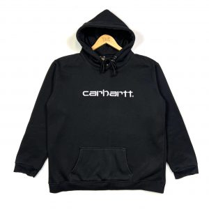 vintage carhartt black embroidered spell out logo hoodie