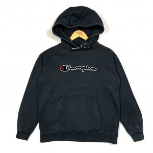 champion black embroidered script logo vintage hoodie