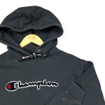 champion black embroidered script logo vintage hoodie