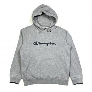champion grey embroidered spell out script logo vintage hoodie